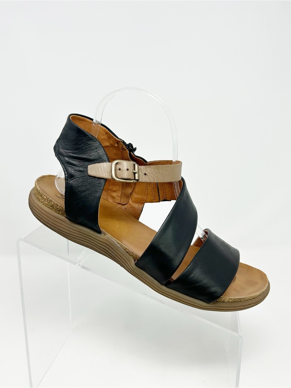 Miz Mooz Meadow Womens Strappy Comfort Sandals Black Ankle Strap Side Zip 39